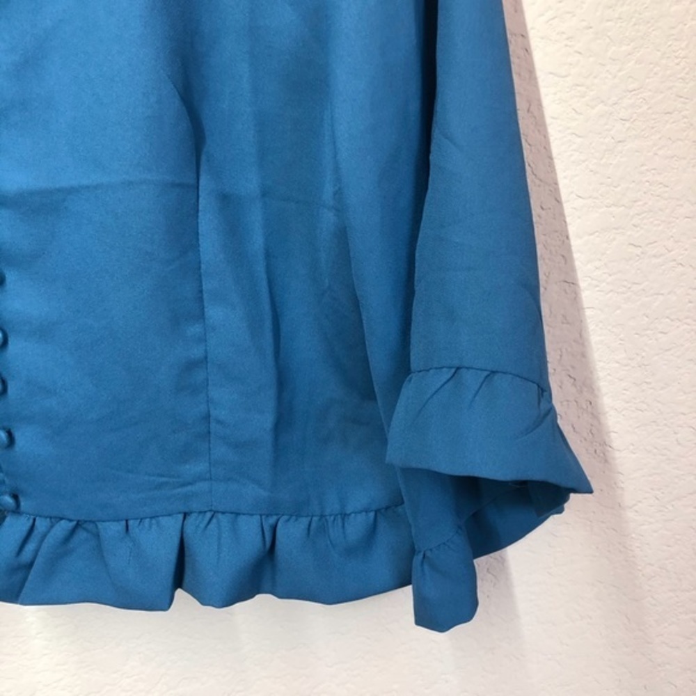 True Destiny Blue Ruffle Button Up Jacket - Picture 4 of 6